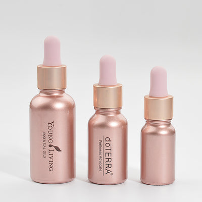 Botella Gotero de Vidrio Ámbar Rose Gold - Frasco Vacío para Aceites Esenciales y Cosméticos DIY