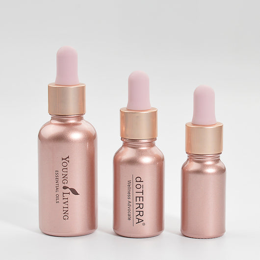 Botella Gotero de Vidrio Ámbar Rose Gold - Frasco Vacío para Aceites Esenciales y Cosméticos DIY