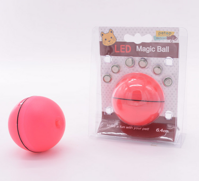 Pink pet electric toy LED rolling ball for cats, made of ABS plastic, with a black dividing line. - Image 4