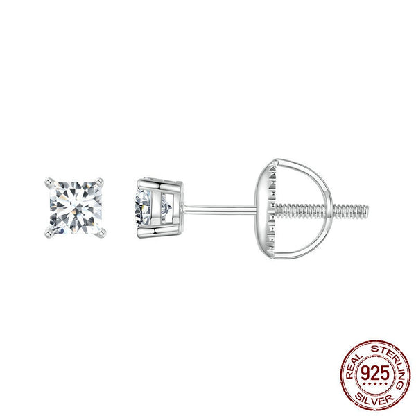 Aretes de Plata 925 con Moissanita Cuadrada Estilo Princesa