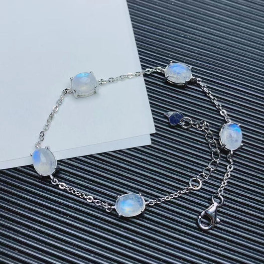 Pulsera de Piedra Lunar Azul Natural con Cristales de Colores - Image 3