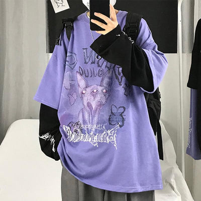 Sudadera Oversize Gótica con Estampado de Letras y Efecto Dos Piezas - Image 11