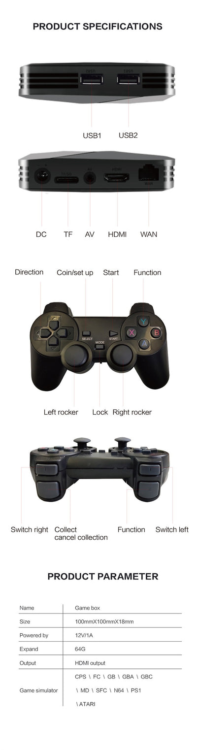Black G5 Game BOX console with geometric design and two matching black gamepads for TV gaming. - Image 6