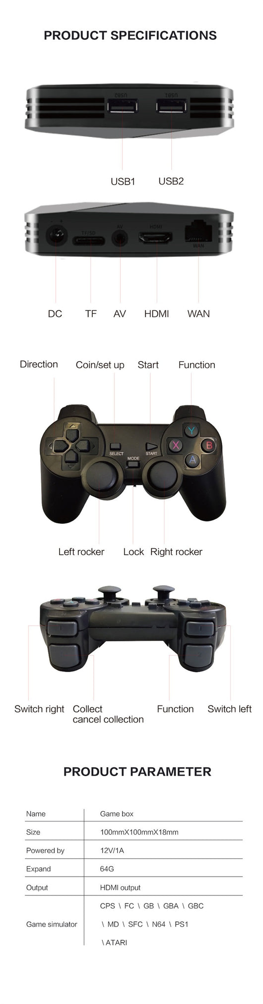 Black G5 Game BOX console with geometric design and two matching black gamepads for TV gaming. - Image 6