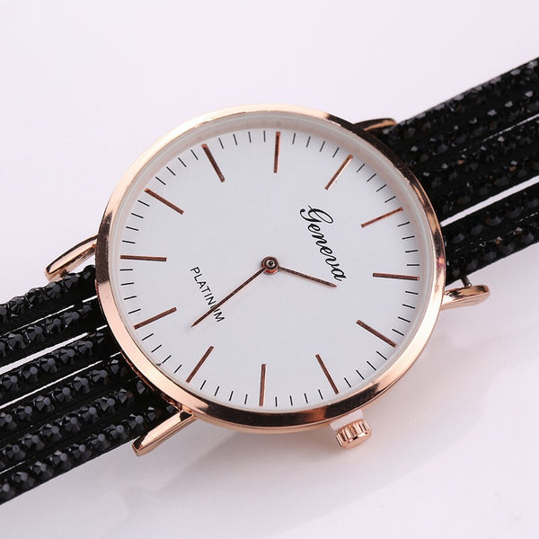 Reloj Elegante Geneva Flores para Mujer - Pulsera Cuarzo Diamantes Cristal