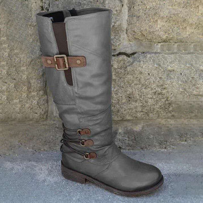 Botas Caballero Mujer Punta Redonda Tacón Bajo Cuadrado - Image 7