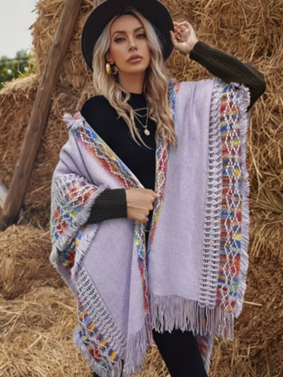 Chal Étnico Tejido Calado con Capucha para Mujer - Image 8