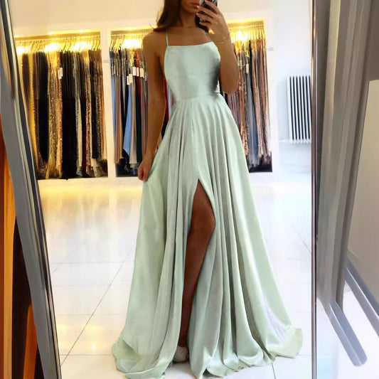 Vestido Elegante Estilo Europeo con Abertura Alta y Espalda Descubierta
