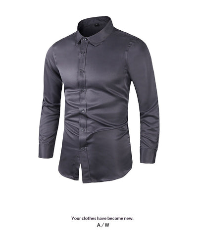 Camisa de Negocios Manga Larga Talla Grande Cuello Solapa Color Sólido para Hombre - Image 19