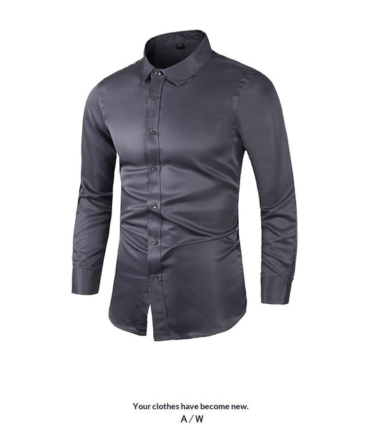Camisa de Negocios Manga Larga Talla Grande Cuello Solapa Color Sólido para Hombre - Image 19