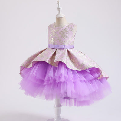 Vestido Infantil de Tul Jacquard con Pompones para Presentaciones - Image 7