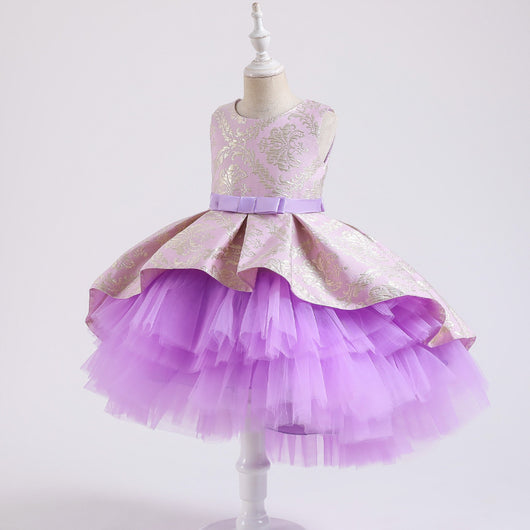 Vestido Infantil de Tul Jacquard con Pompones para Presentaciones - Image 7