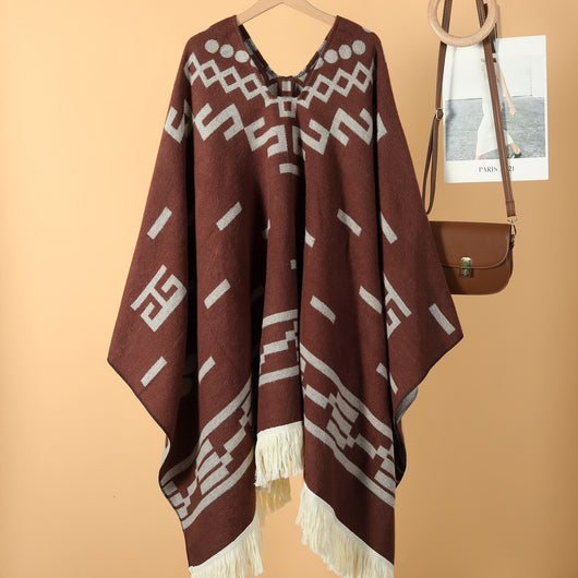 Poncho Denim Estilo Western con Flecos - Abrigo Cálido Unisex para Exteriores - Image 58