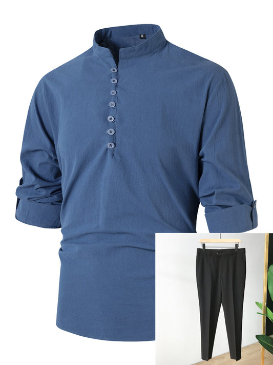 Camisa Casual de Negocios Retro Slim Fit - Algodón y Lino Primavera Otoño