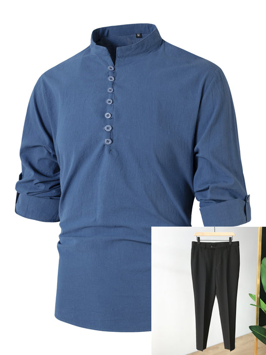 Camisa Casual de Negocios Retro Slim Fit - Algodón y Lino Primavera Otoño