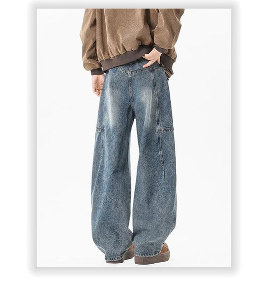 Pantalones Vaqueros Holgados Retro con Pliegues Lavados para Hombre - Image 12
