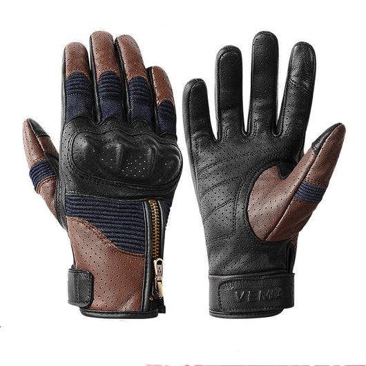 Guantes de Motocicleta Vintage en Cuero Genuino de Oveja con Perforaciones - Image 16