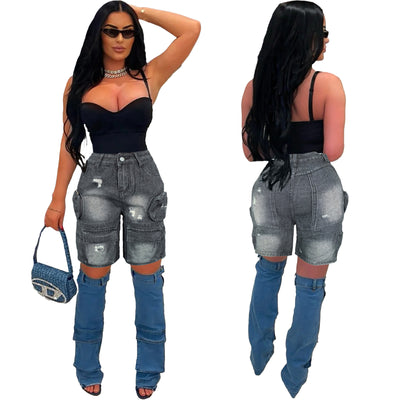 Shorts Denim Rotos con Bolsillos Lavados para Mujer - Image 9