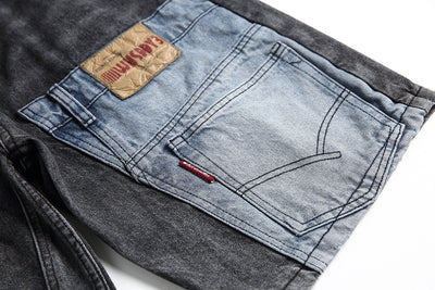 Shorts Camisa de Negocios Patchwork Denim Retro para Hombre - Image 7