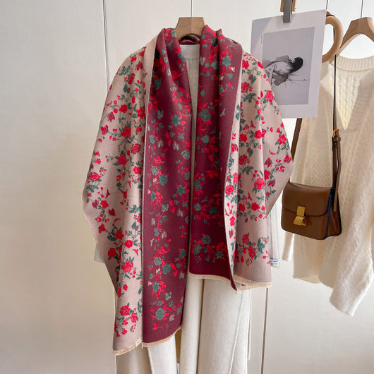 Bufanda Térmica Estampado Floral - Abrigo de Cachemira Artificial Impermeable al Frío - Image 12