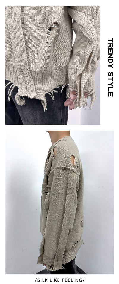 Suéter Retro Tejido Cuello Redondo con Flecos Sueltos Invierno - Image 13