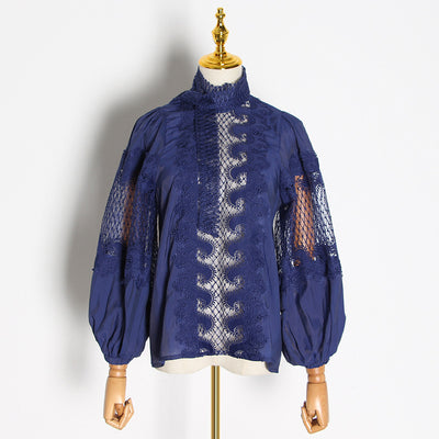 Camisa de Cuello Alto con Bordado Hueco - Estilo Profesional Reforzado - Image 18