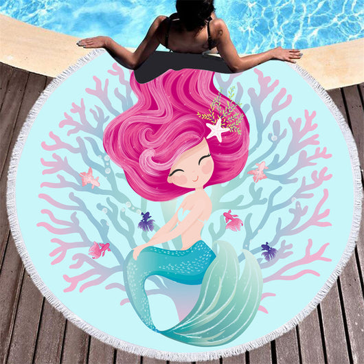 Toalla de Playa Redonda de Microfibra Sirena Rosa Infantil - Image 6