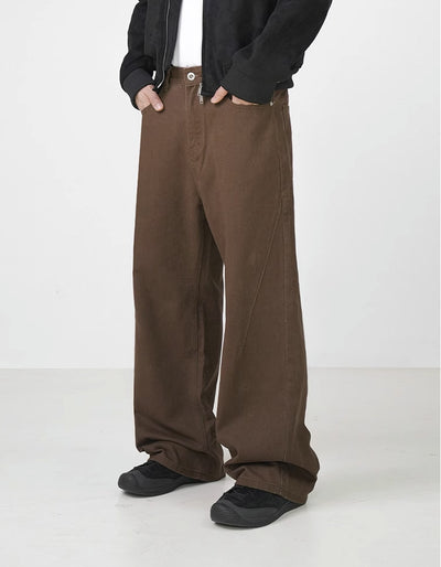 Pantalones Rectos de Algodón Lavado Estilo Retro en Marrón - Image 15
