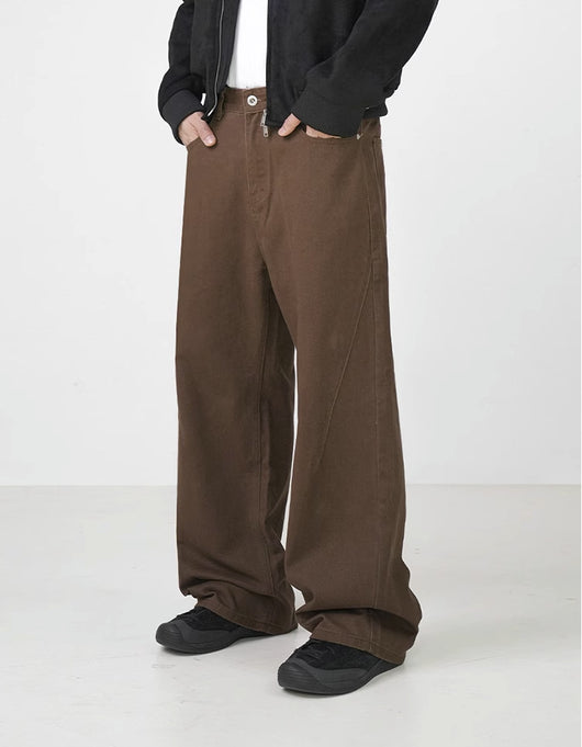 Pantalones Rectos de Algodón Lavado Estilo Retro en Marrón - Image 15