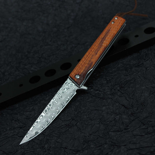 Cuchillo Portátil Damasco con Pluma y Mango de Concha - Outdoor - Image 8