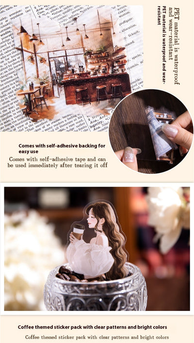 Sheet of 15 watercolor coffee shop stickers, featuring various cafe exteriors and interiors in a Nordic style. - Image 13