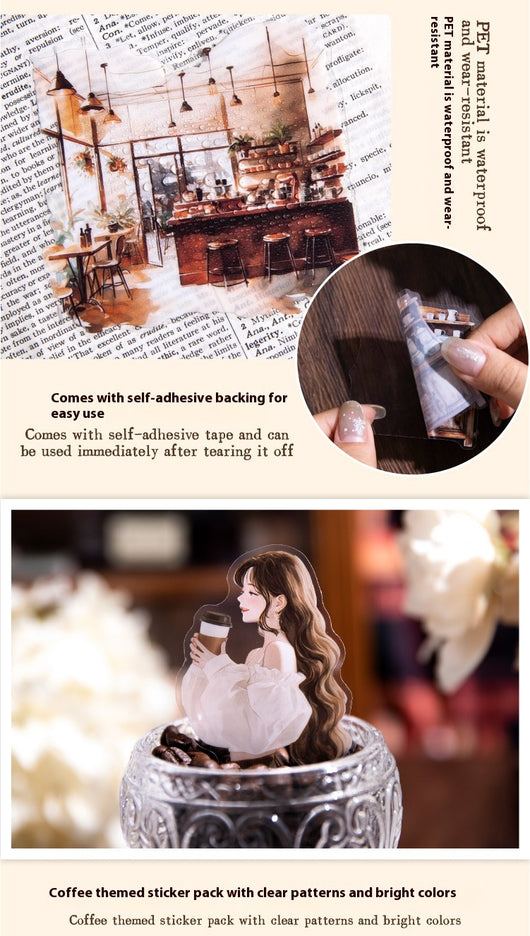 Sheet of 15 watercolor coffee shop stickers, featuring various cafe exteriors and interiors in a Nordic style. - Image 13