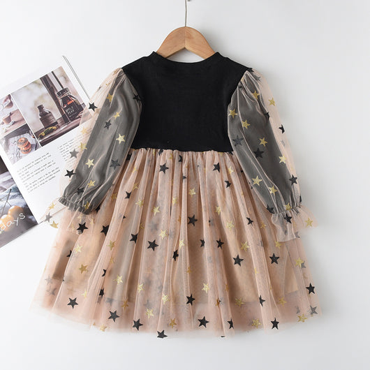 Vestido Infantil Otoño con Manga Larga y Falda Tejida para Niñas - Image 4