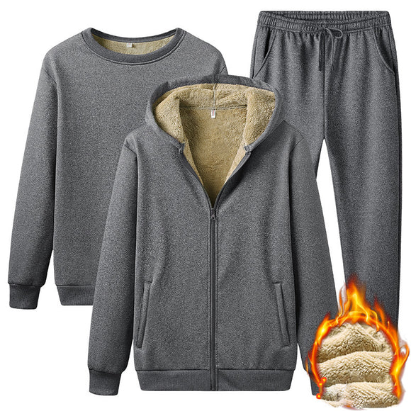 Conjunto de Moletom Grosso de Veludo Masculino Plus Size