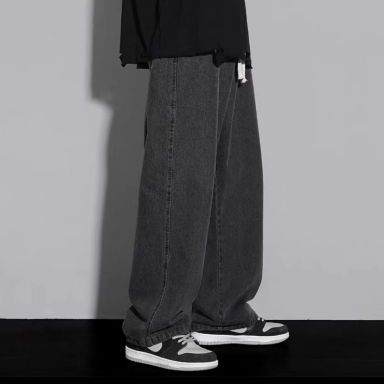 Pantalón Jeans Hombre Corte Recto Ancho Suelto con Caída - Image 3