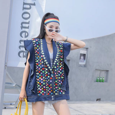 Chaleco Denim Reforzado con Tachuelas de Diamante y Ribete de Madera - Image 11