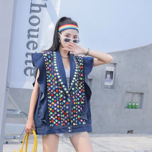 Chaleco Denim Reforzado con Tachuelas de Diamante y Ribete de Madera - Image 11