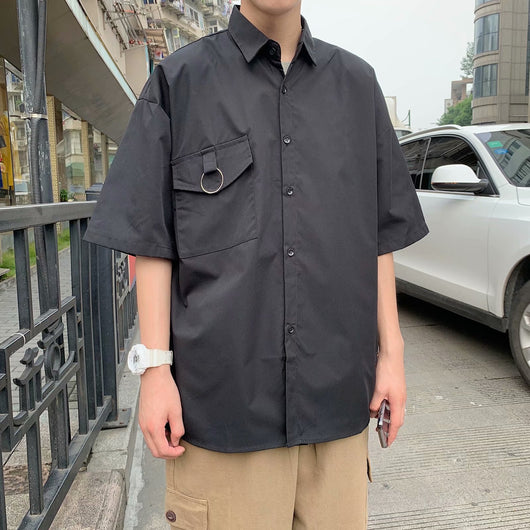 Camisa Juvenil Estilo Coreano con Bolsillos Múltiples y Manga Tres Cuartos - Image 4