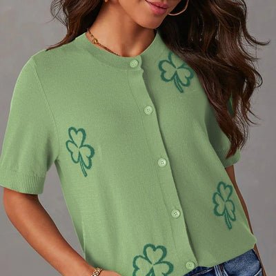 Cardigan Corto con Patrón Jacquard Verde Festivo