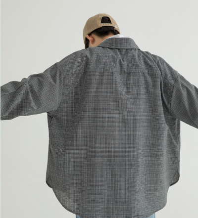 Camisa Cuadrille Oversize Estilo Coreano - Diseño Retro Hong Kong Chic - Image 2