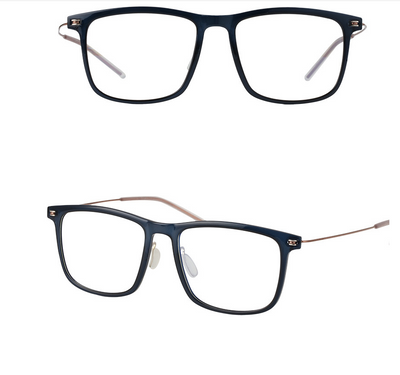 Two pairs of clear rectangular anti-blue light glasses with thin rose gold temples on a white background. - Image 6