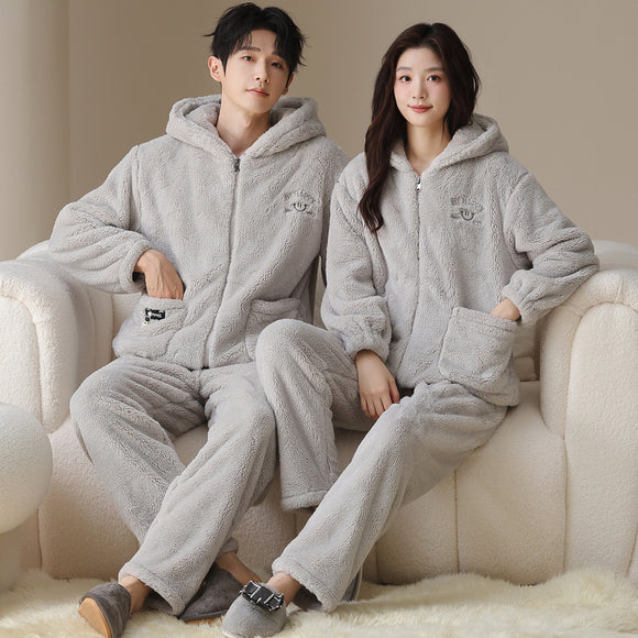 Pijama Térmica para Parejas con Capucha y Cierre - Conjunto Abrigado Unisex