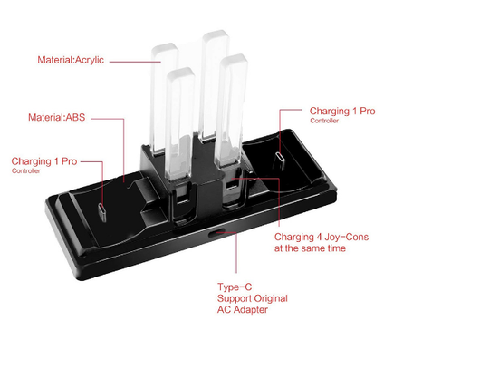 Black charging station for Nintendo Switch, capable of charging 4 Joy-Cons and 2 Pro controllers simultaneously. - Image 6