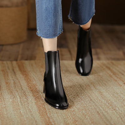 Botas Tobilleras de Tacón Alto Grueso Estilo Británico para Pareja - Image 11