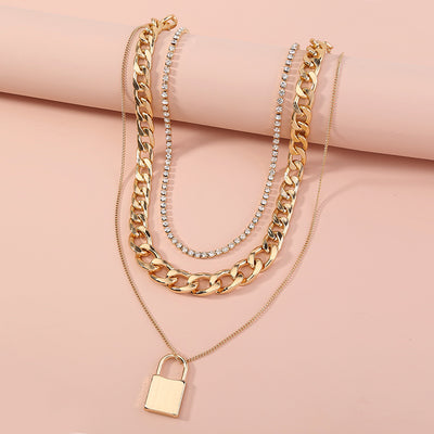 Collar Colgante de Cadena Multicapa Diamantado en Metal Pesado - Image 10