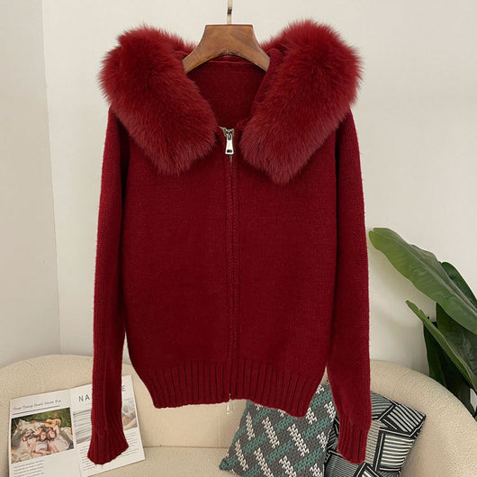 Abrigo de Primavera para Mujer con Cuello de Zorro Real y Capucha - Image 4