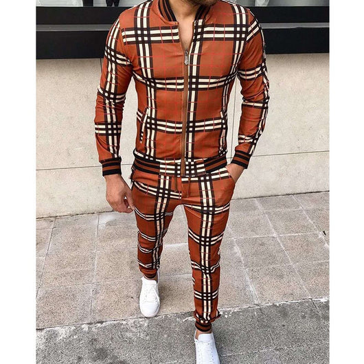 Conjunto Deportivo para Hombre con Diseño de Cuadrícula y Cierre - Pantalón Ajustado - Image 3