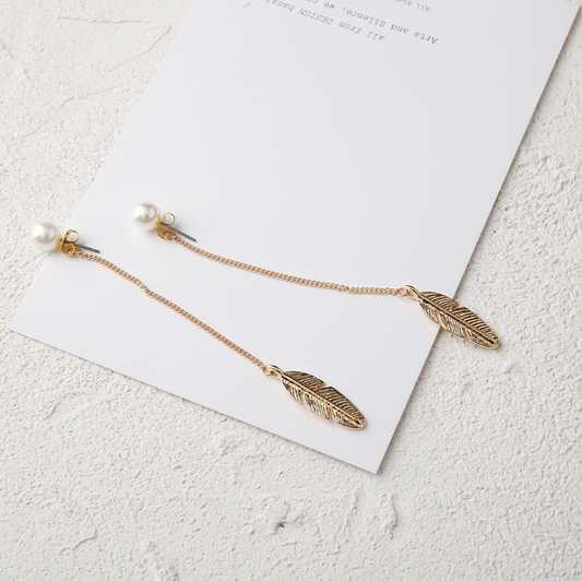 Aretes Largos de Perla con Hoja y Borla - Diseño Personalidad - Image 2