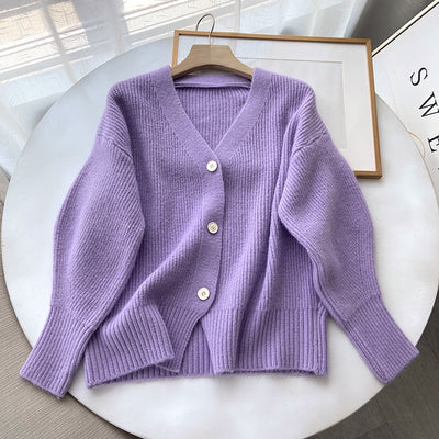 Cardigan Suelto de Cuello Redondo Liso - Suéter Versátil para Mujer - Image 7