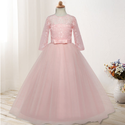 Vestido Infantil de Manga Larga para Dama de Honor - Falda Floral Elegante - Image 12